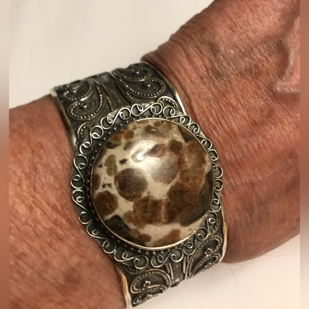 Natural Spessartine Stamped 925 Sterling Silver Cuff Bracelet